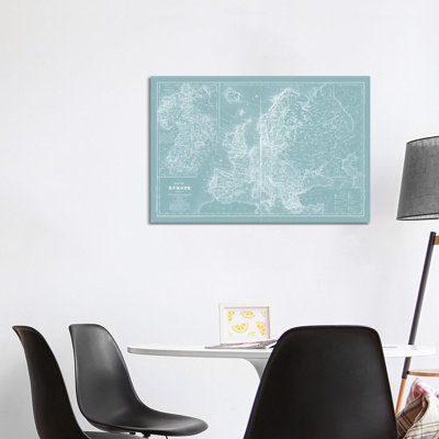 Map Of Europe On Aqua by Mitchell - Wrapped Canvas Gallery-Wrapped Canvas Giclée