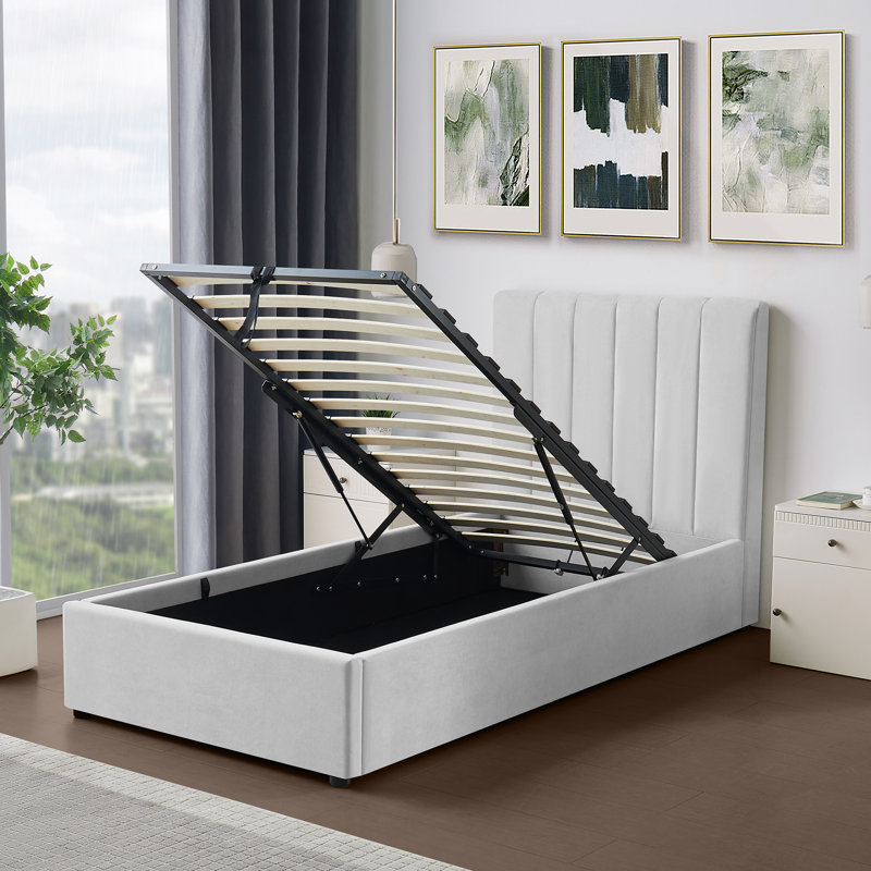 Evelynne Fabric Ottoman Bed Frame with Storage - , Light Grey, Single (3')