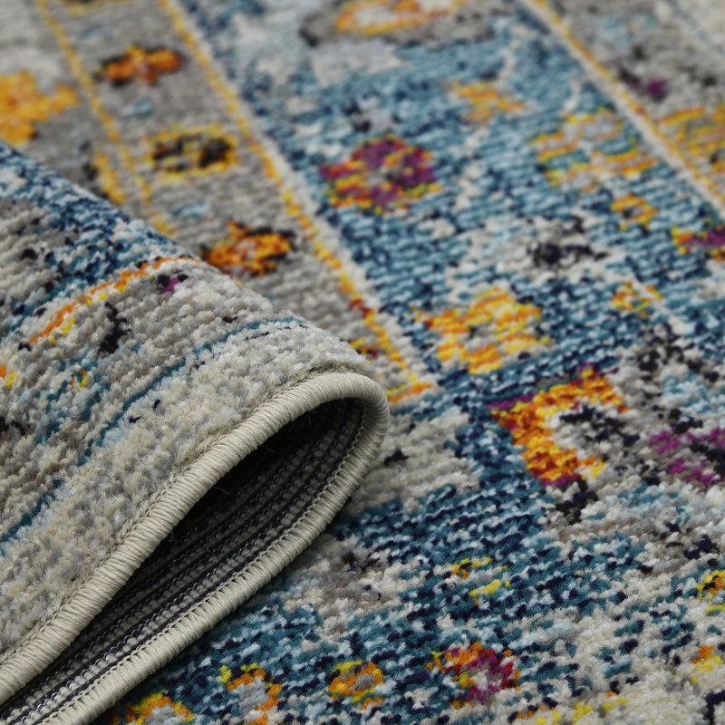 Blue Rectangular 5' x 7' Stain-Resistant Synthetic Rug