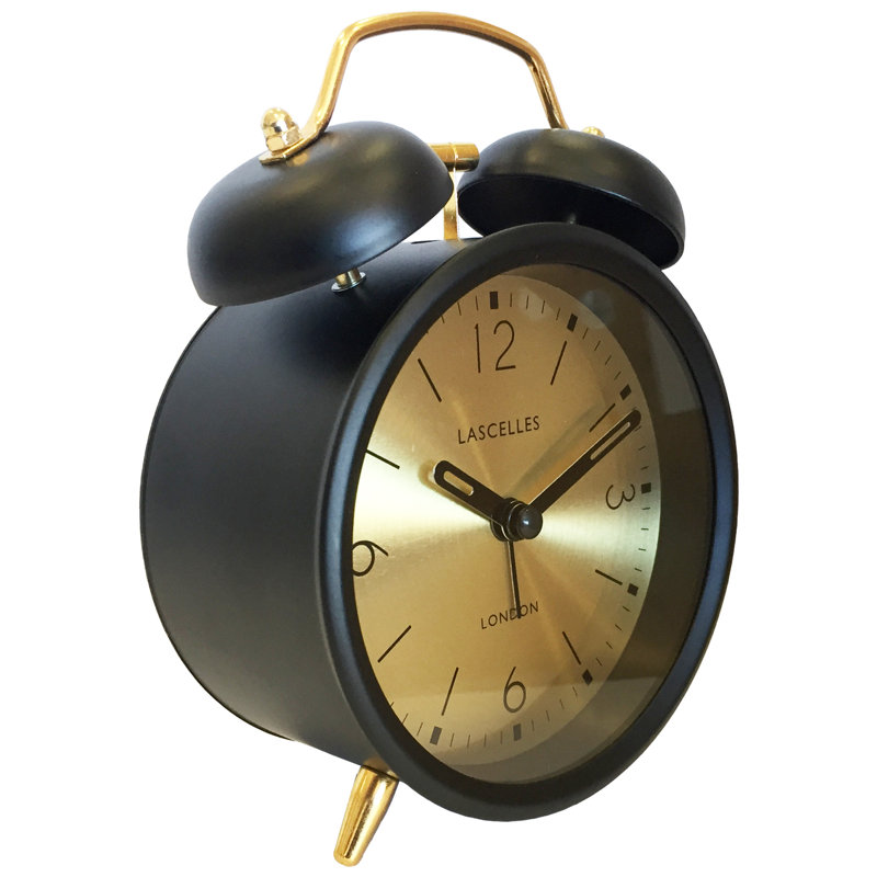 Traditional Bell Alarm Clock - 14cm, Black/Gold