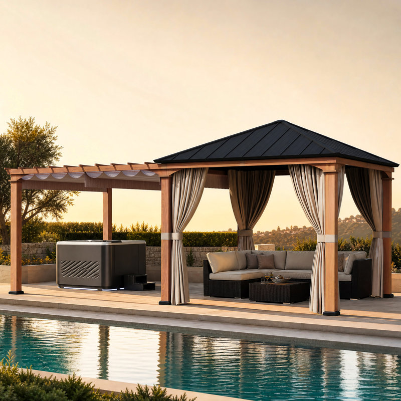 Pavillon de jardin à toit rigide en acier galvanisé à toit rigide de 10 pi x 20 pi avec toit en acier galvanisé Sunnowa