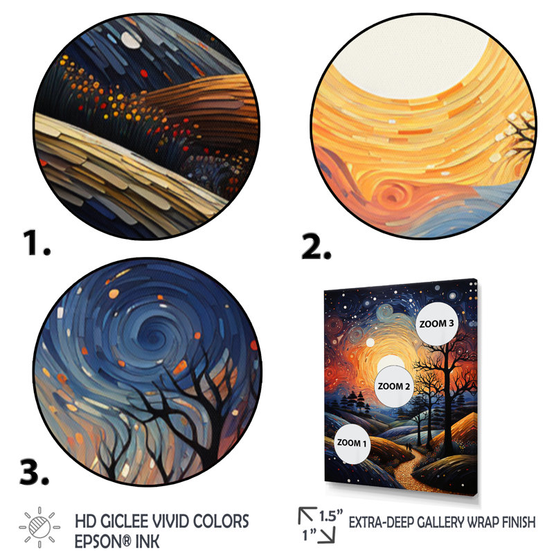 Jaune, bleu marine, Mid-Century, paysages abstraits, paysages et impressions sur toile, H 20 po x l 12 po