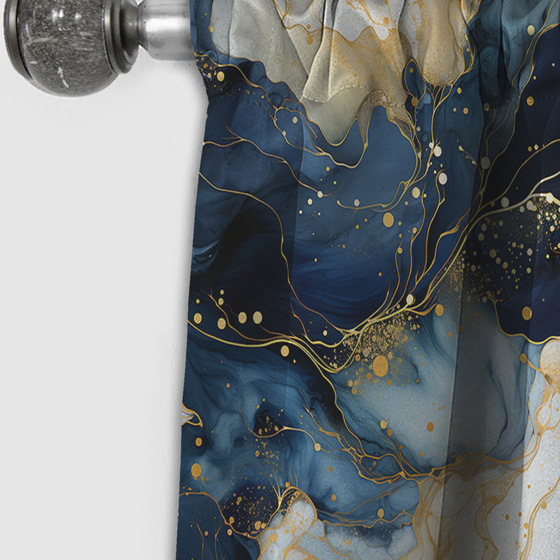 Celestial Gold And Blue Marble Pattern - Abstract Marble Marble Blackout Curtain - 1 Panels, 52" W x 120" L