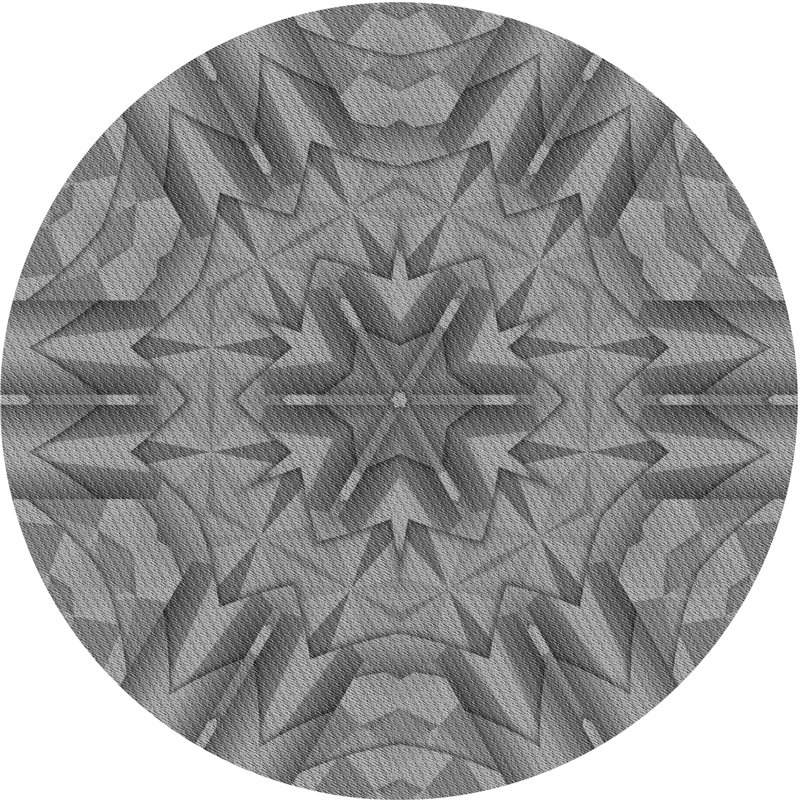 Gris abstrait/Tapis décoratif blanc, Rond 6 pi