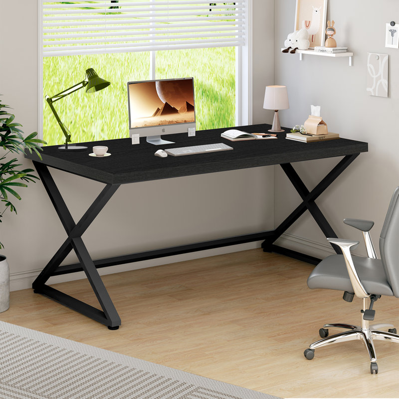 Writing Desk,Industrial Wood Metal Work Desk for Writing Study, Black/Black, 29.70" H x 47.20" W x 23.60" D