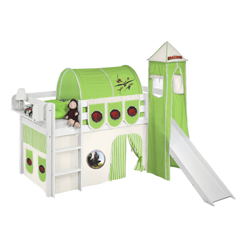 Jelle Mid Sleeper Bed with Textile Set, Single (3'), Green