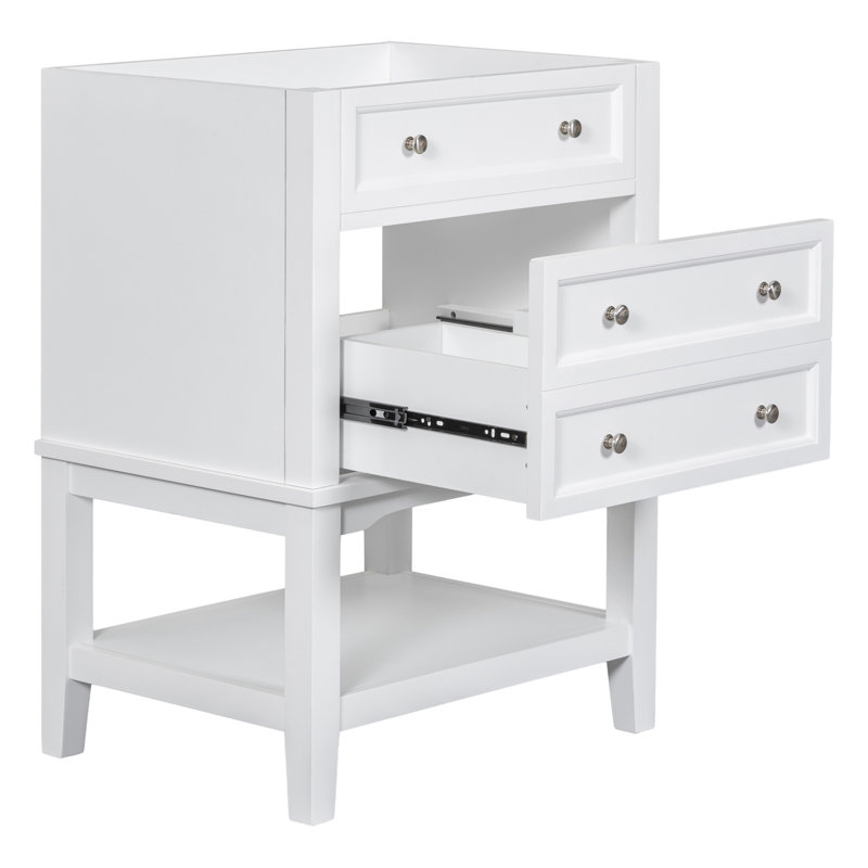 Meuble-lavabo 24 po sans lavabo, base seulement, structure en bois massif, armoire de rangement avec tiroir et tablette ouverte, blanc