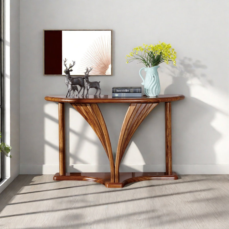 Semi-Circle Solid Wood Console Table, 33.07" H x 47.24" W x 17.72" D