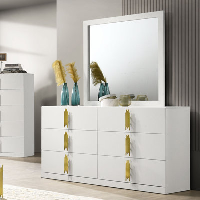 Commode contemporaine Basildon, blanc / or