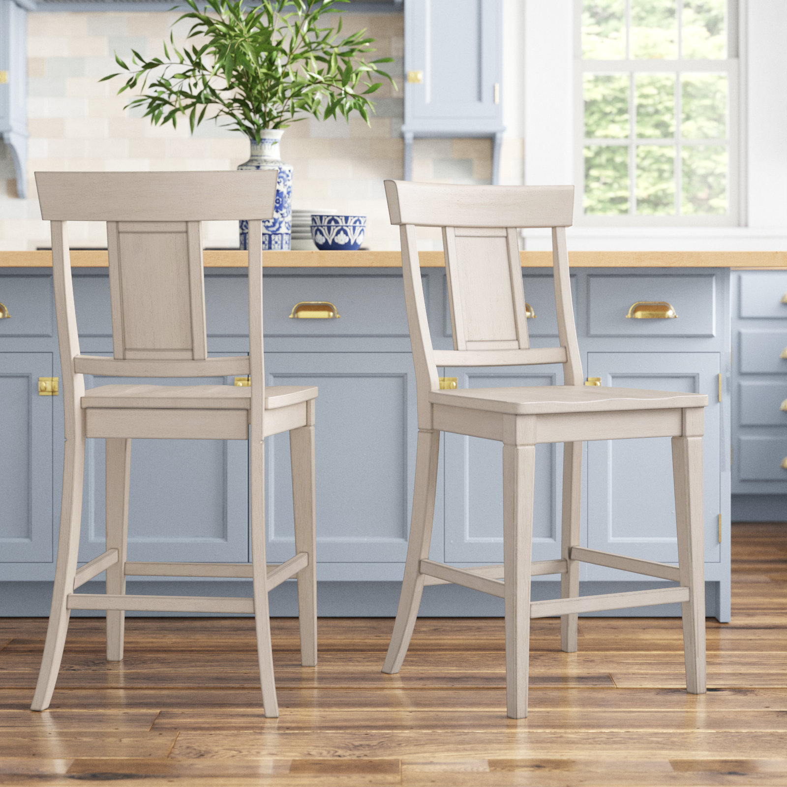 Fortville Solid Wood Counter/Bar Stool, Antique White, Counter Stool (24.21" Seat Height)