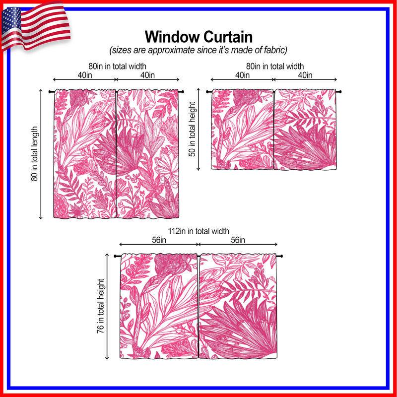Rideaux de fenêtre à motif floral rose transparent et obscurcissant - 2 panneaux, 20 po x 60 po - 2 panneaux