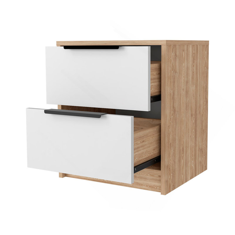 Washington Nightstand, Two Large Drawers, Natural/White