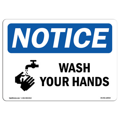 Enseignes OSHA - Lavez-vous les mains avec le symbole Extrêmement durable Fabriqué aux États-Unis. Enseignes ou étiquette en vinyle robuste pour protéger votre chantier de construction, votre entrepôt et votre entreprise de 10 po x 7 po