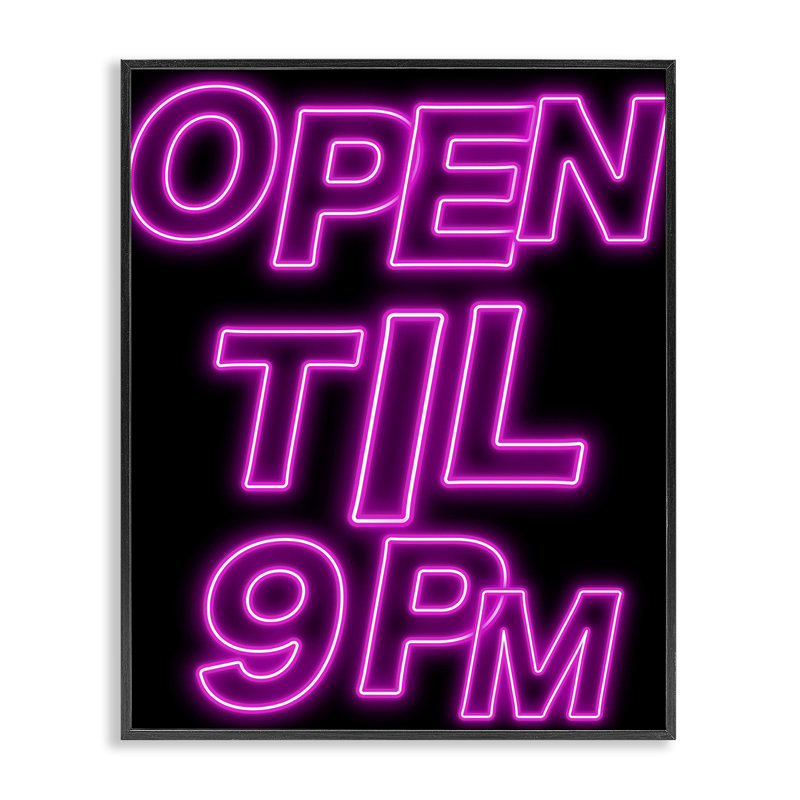 Estampe numérique rétro ouverte jusqu'à 21 h, dessin de House of Lulu, H 14 po x l 11 po, Giclée encadrée noir minuit