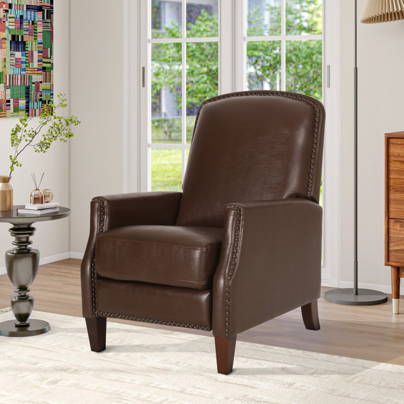 Fauteuil inclinable en cuir PU avec rivets, fauteuil inclinable confortable pour le salon, Brun