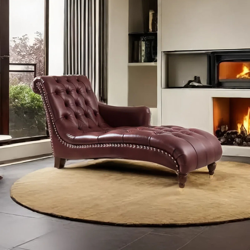 Chaise longue élégante de qualité loisir, Accoudoir à gauche (vu de face), Brun foncé/or, Vin rouge