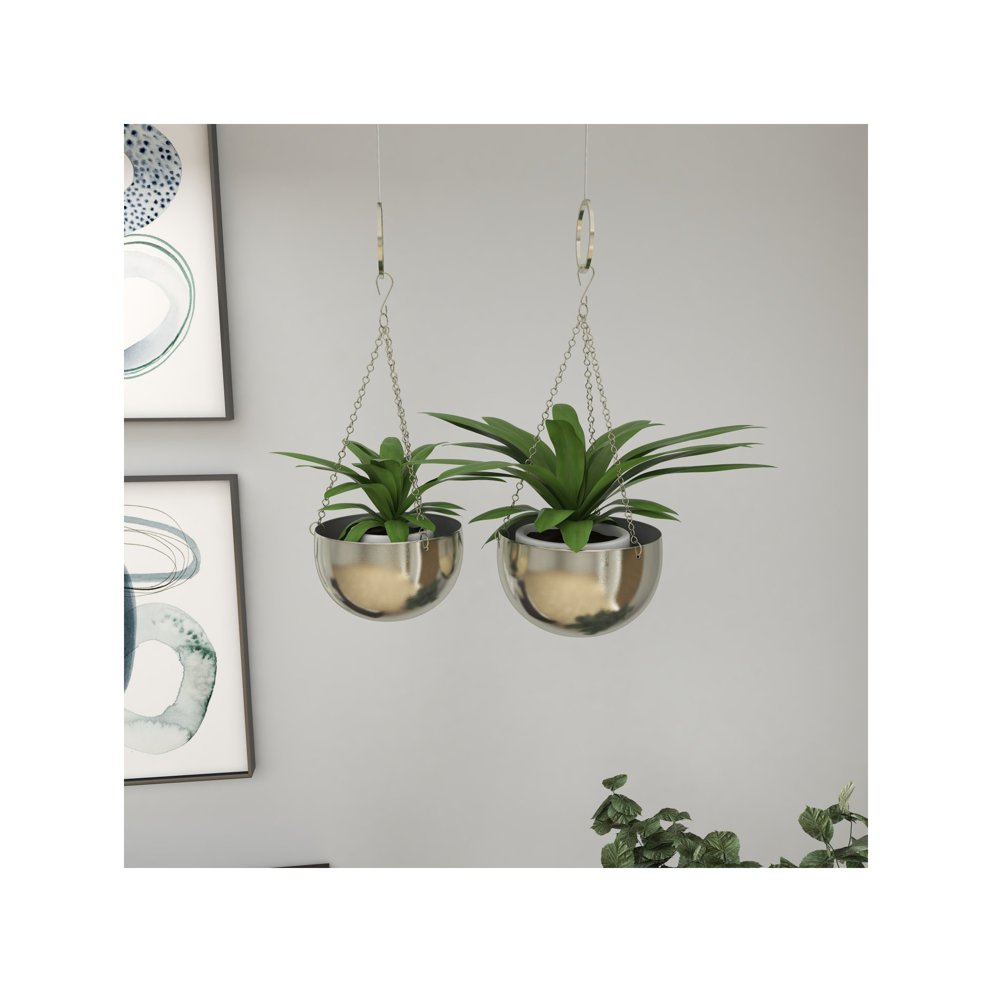 Metal Indoor Outdoor Hanging Dome Indoor Outdoor Wall Planter with Chain, Nickel