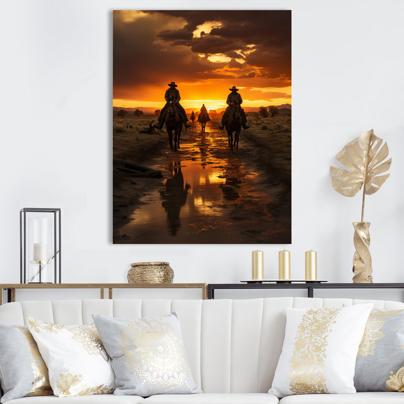 «Western Sunset Riders Portrait II», reproduction sur toile, H 32 po x l 16 po x P 1 po, Toile tendue