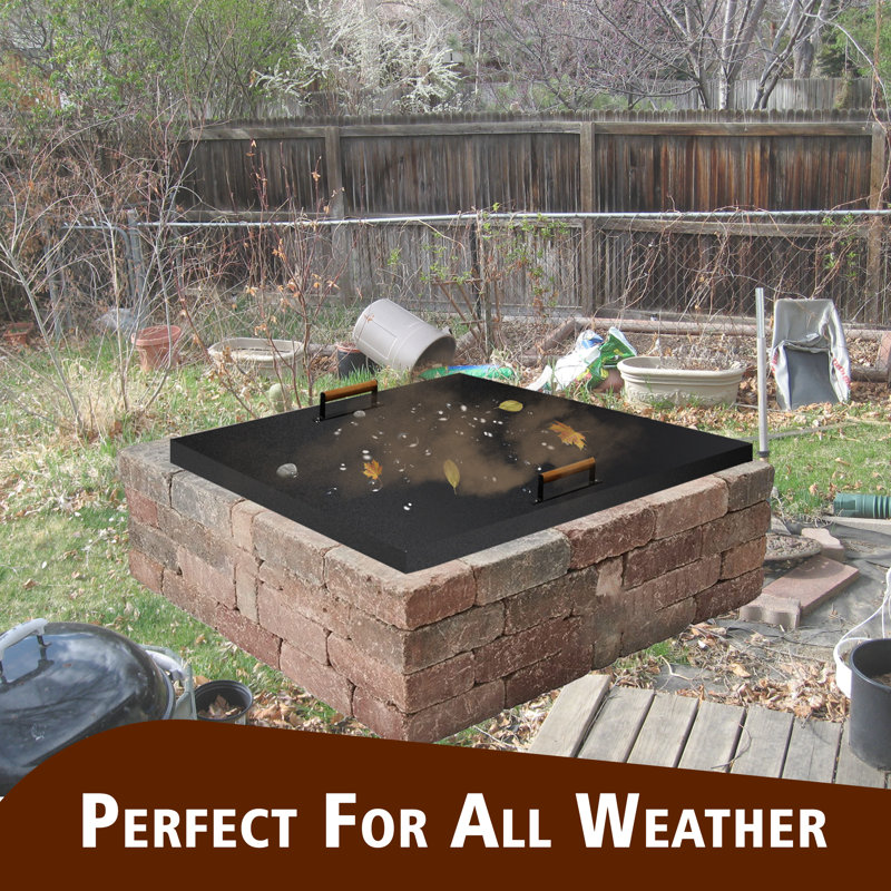 42'' Black Steel Square Fire Pit Lid with Wooden Handles
