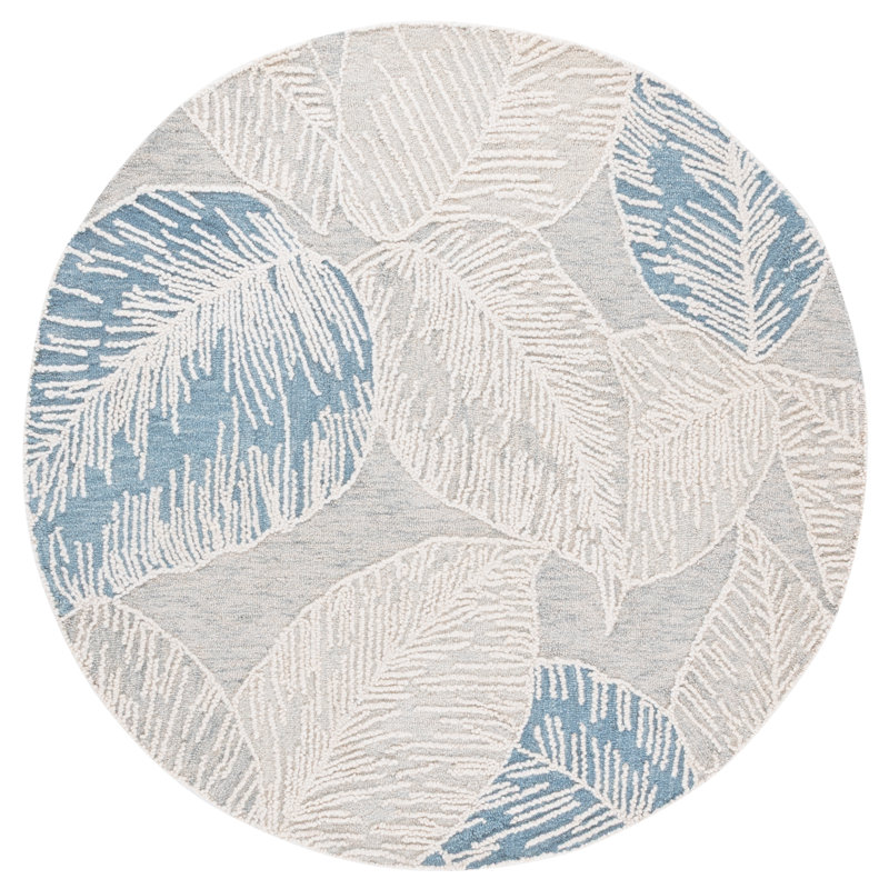 Jardin 375 Hand Tufted Wool; Cotton Floral Rug in Blue/Ivory, Round 6'