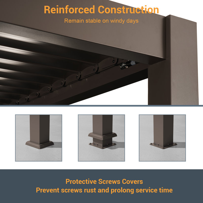 Metal Louvered Pergola with Solar LED, 10 Ft. x 10 Ft.	