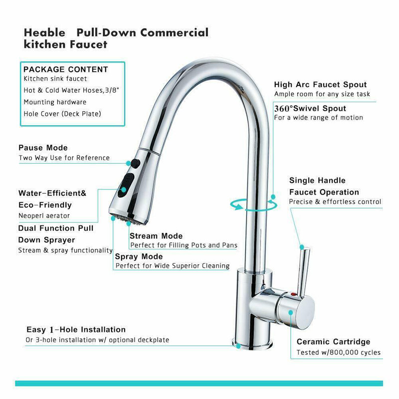 Senlesen Pull Out Kitchen Faucet with Soap Dispenser, Chrome