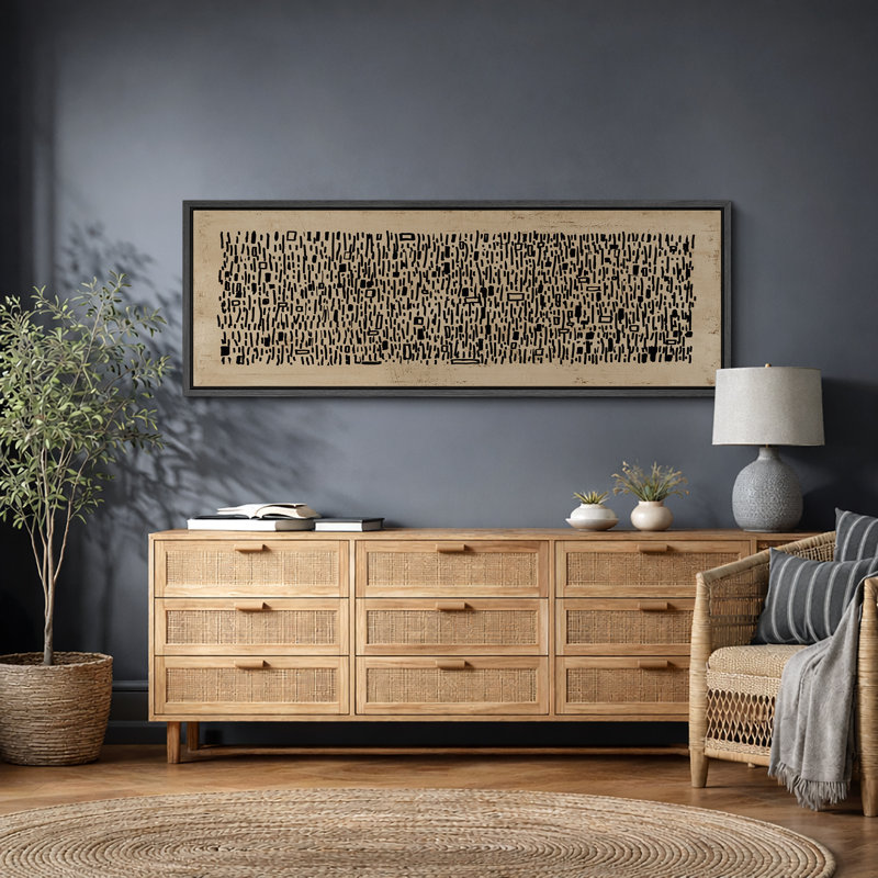 Geometric Line "Brown Black Wabi Sabi Abstract Artwork, Mid Century Modern Neutral Wall Pictures, Extra Large Framed Canvas Giclee Print Wall Art"