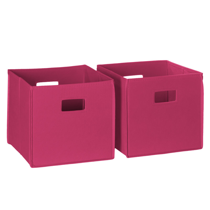 RiverRidge Kids 2pc Fabric Collapsible Storage Cube Organizers with Handles for Playroom Organization, Hot Pink