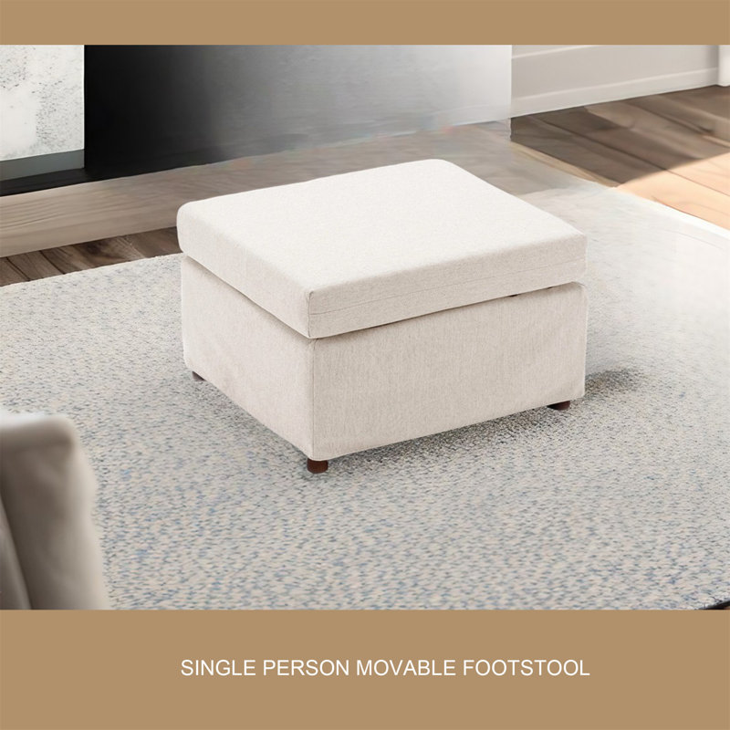Upholstered Ottoman, Cream 100% Linen