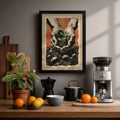 Hands Nurturing Growth Expressionism - Framed Print