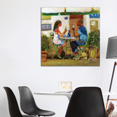 Working Lunch Drinks by John Haskins - Wrapped Canvas Painting