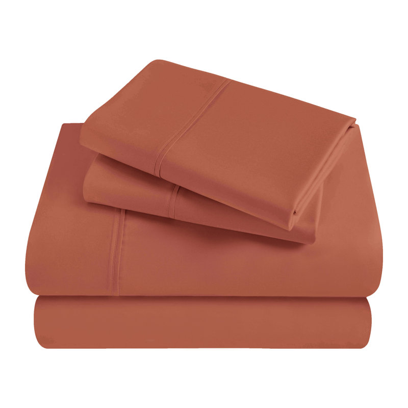 Ensemble de draps en satin de coton peigné de qualité supérieure à densité du tissage de 300 fils, Simple TG, Citrouille