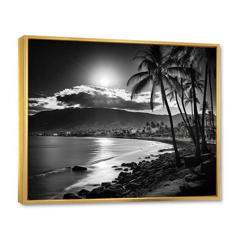 Maui, beau paysage urbain noir II sur toile, Cadre flottant doré, H 30 po x l 40 po x P 1,5 po
