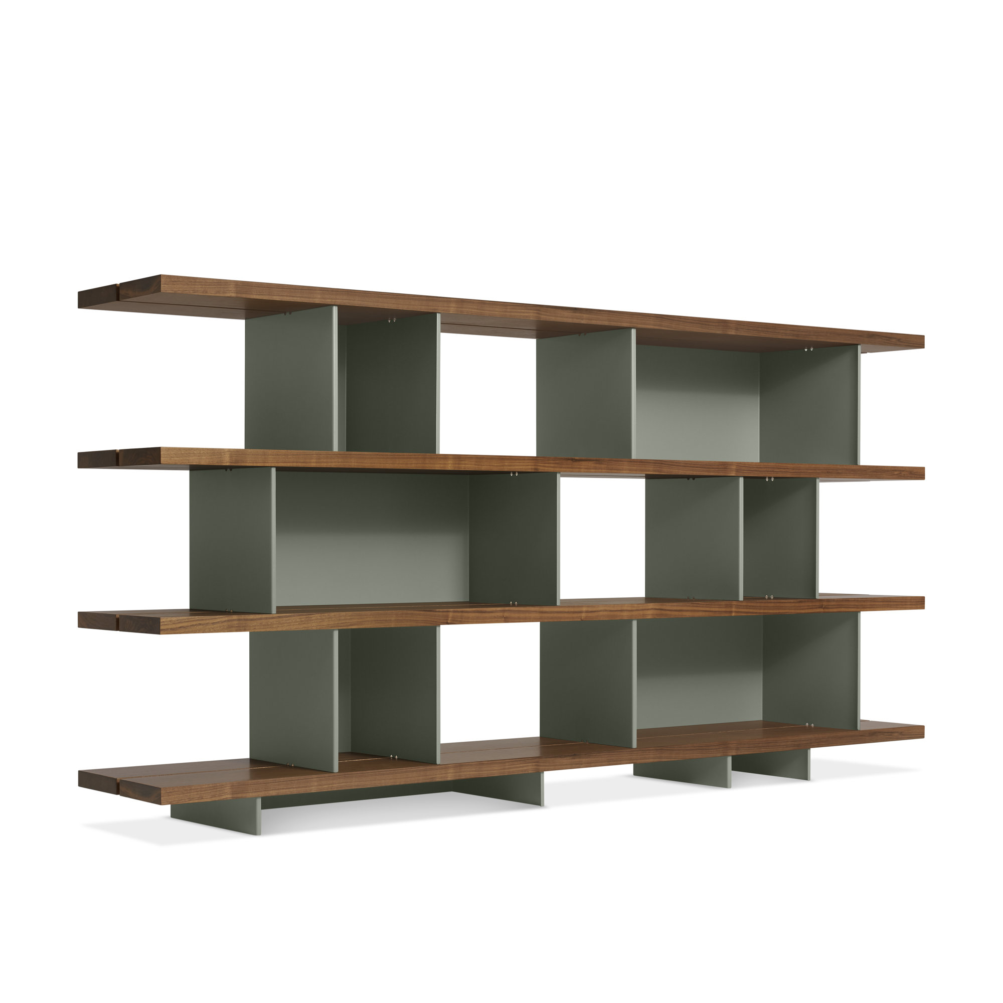 Happy Day Wide Bookcase, Walnut/Gray Green, (4 Shelves) 41" H x 81" W x 14" D