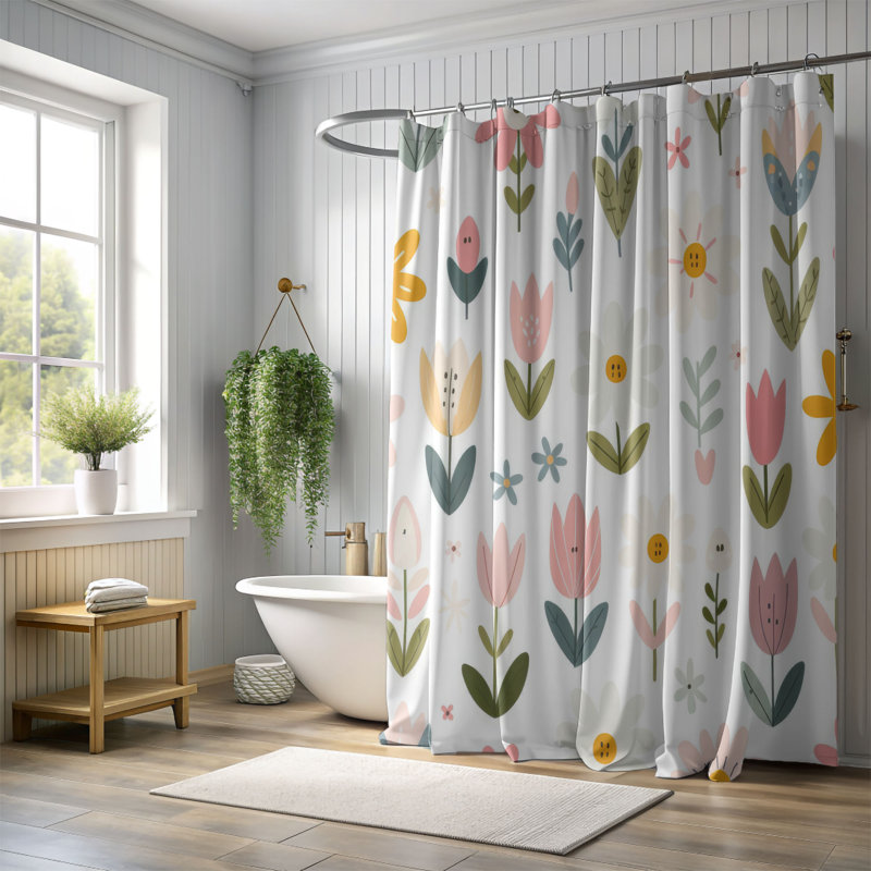 Rideau de douche standard 1 pièce Springtime Flowers, H 74 po x l 71 po