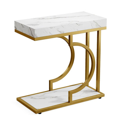 End Table, Bedside Table With Metal Base