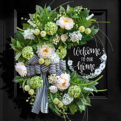 Spring Summer Wreaths for Front Door, Half Circle Summer Wreath