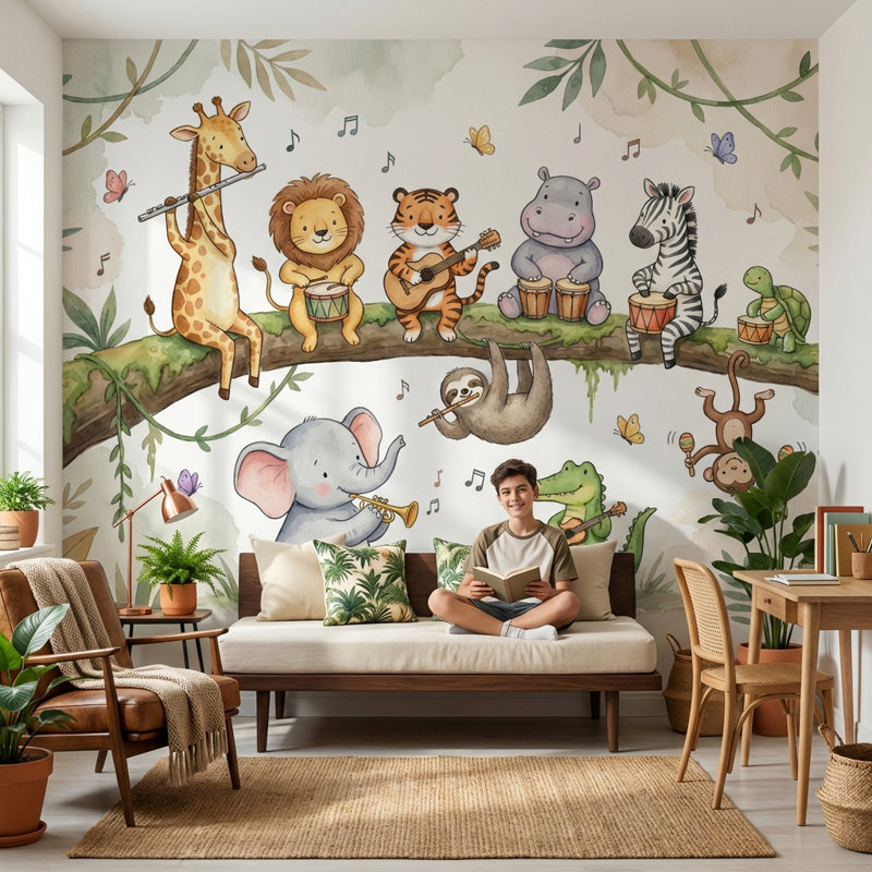 Papier peint animaux animaux Jungle Music, 100 po x 96 po, Non-Woven Nonpasted