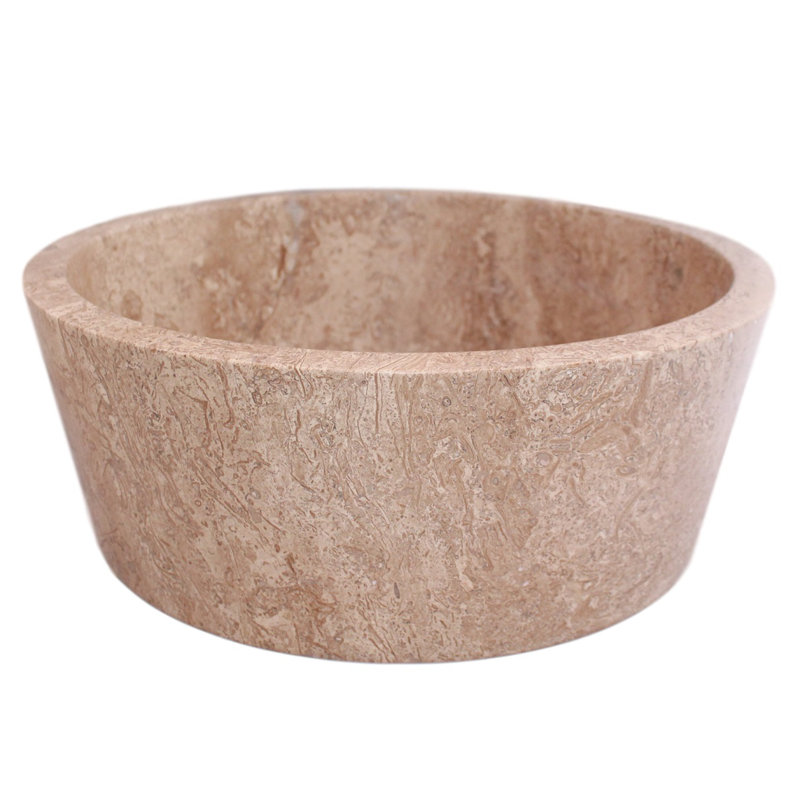 TashMart 16'' Almond And Beige Stone Circular Bathroom Sink