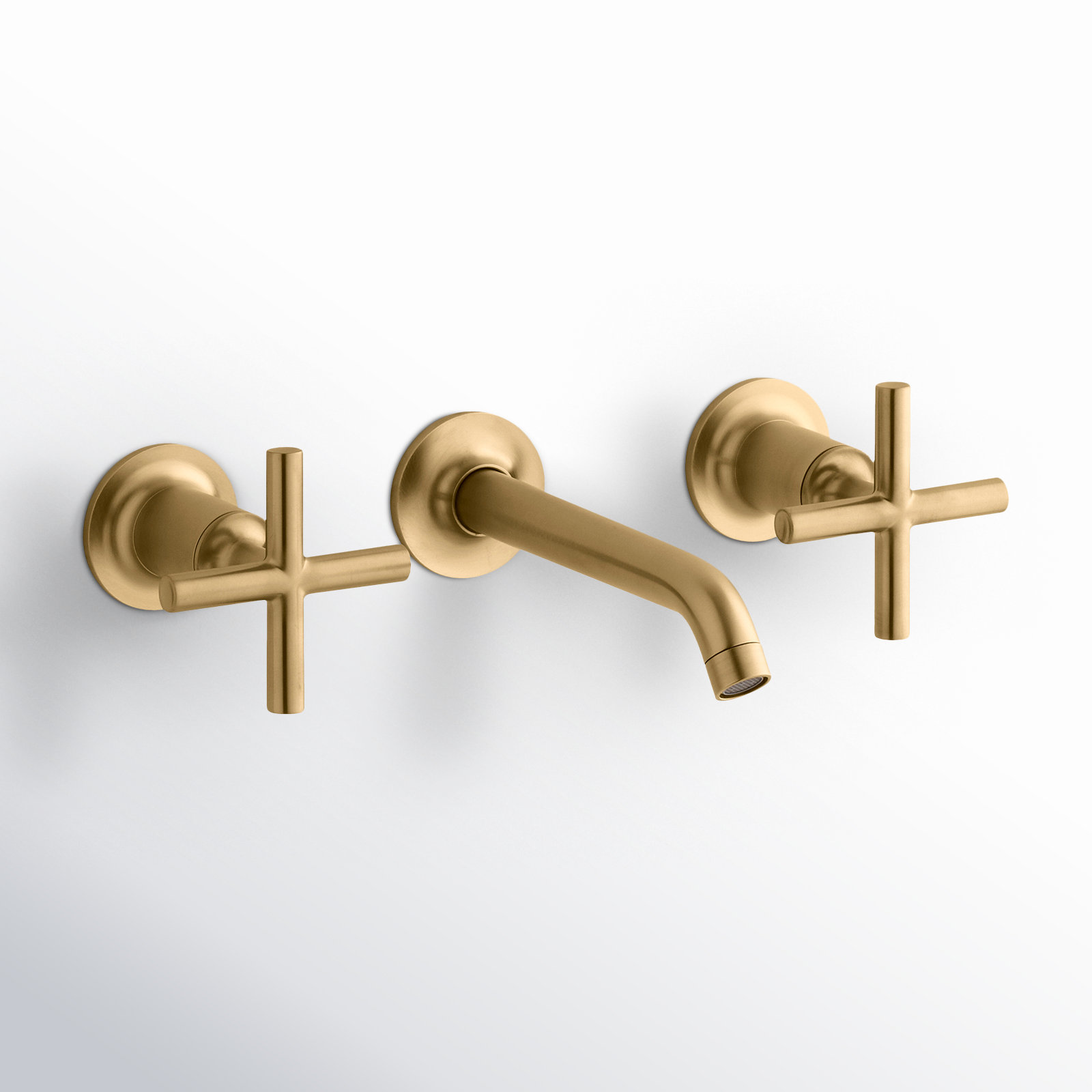 Purist Wall-Mounted Bathroom Faucet, Vibrant Moderne Polished Gold, Cross Handle