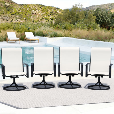 Swivel Patio Chairs Set of 4, Outdoor Swivel Armchairs, High Back Metal Dining Chairs for Outside, Ergonomic Patio Swivel Chairs, All-Weather Garden D by Lark Manor