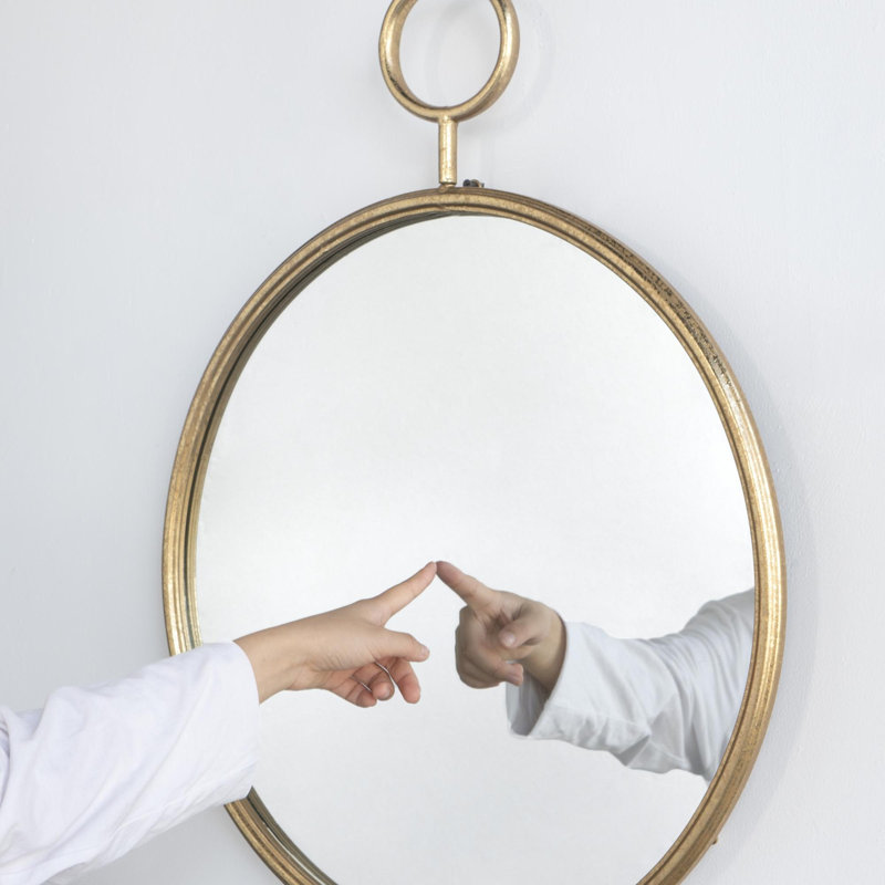 Miroir mural circulaire avec cadre en métal doré, 32,3 po x 26,4 po