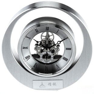 Roman Numeral Mechanical Tabletop Clock in Silver