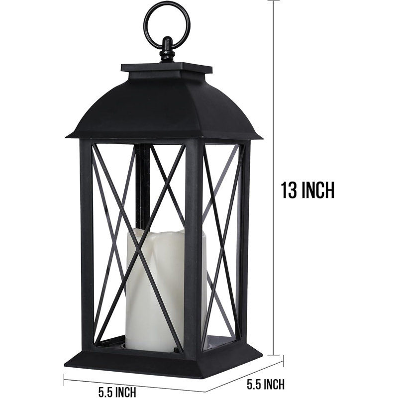 Ensemble de 2 lanternes décoratives noires 13 pouces avec bougies à DEL sans flamme, minuterie de 6 heures, alimentées par piles et étanches