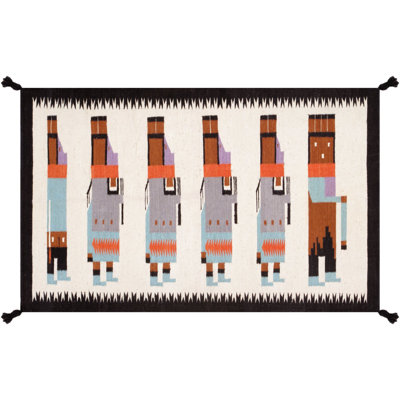Tapis rayé ivoire en coton / laine 4 pi 1 po x 5 pi 8 po