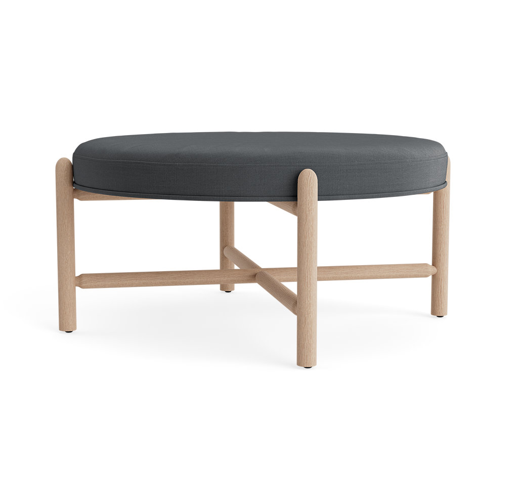 Vane 36" Linen Upholstered Ottoman, Charcoal, Oak