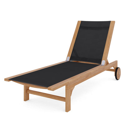 Elie Teak Outdoor Reclining Sun Lounger with Rear Wheels