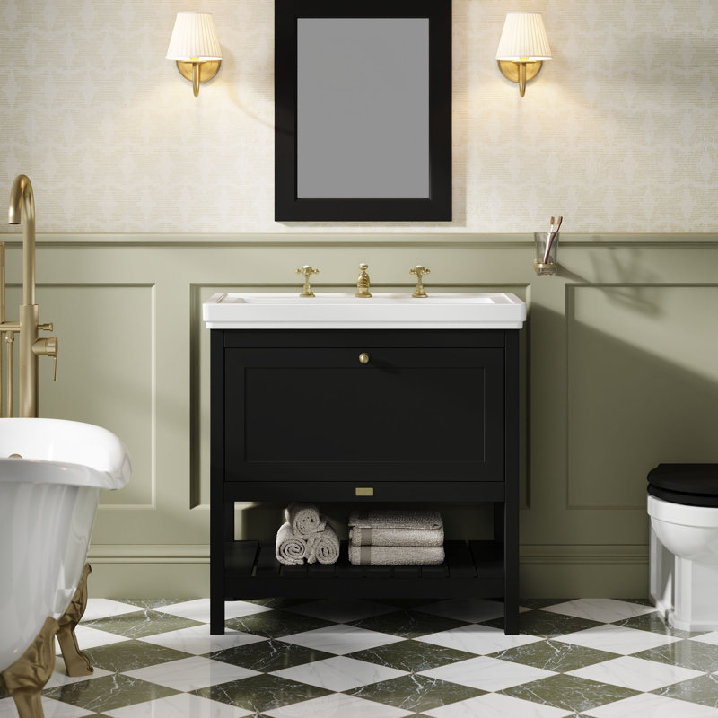 Hartleigh Bathroom Vanity, Matt Black, 80cm W