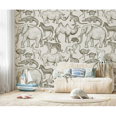 Papier peint amovible monochrome animaux d'Afrique