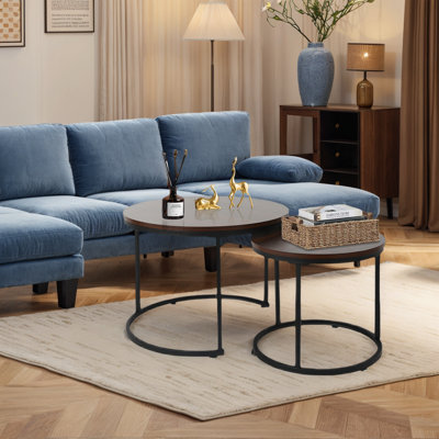 Nesting Coffee Table Set Round Side End Tables w/ Metal Legs Living Room by Ebern Designs